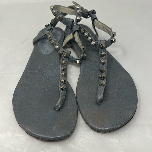 BALENCIAGA Leather Studded Accents T-Straps Sandal Size 38 - Picture 1 of 10